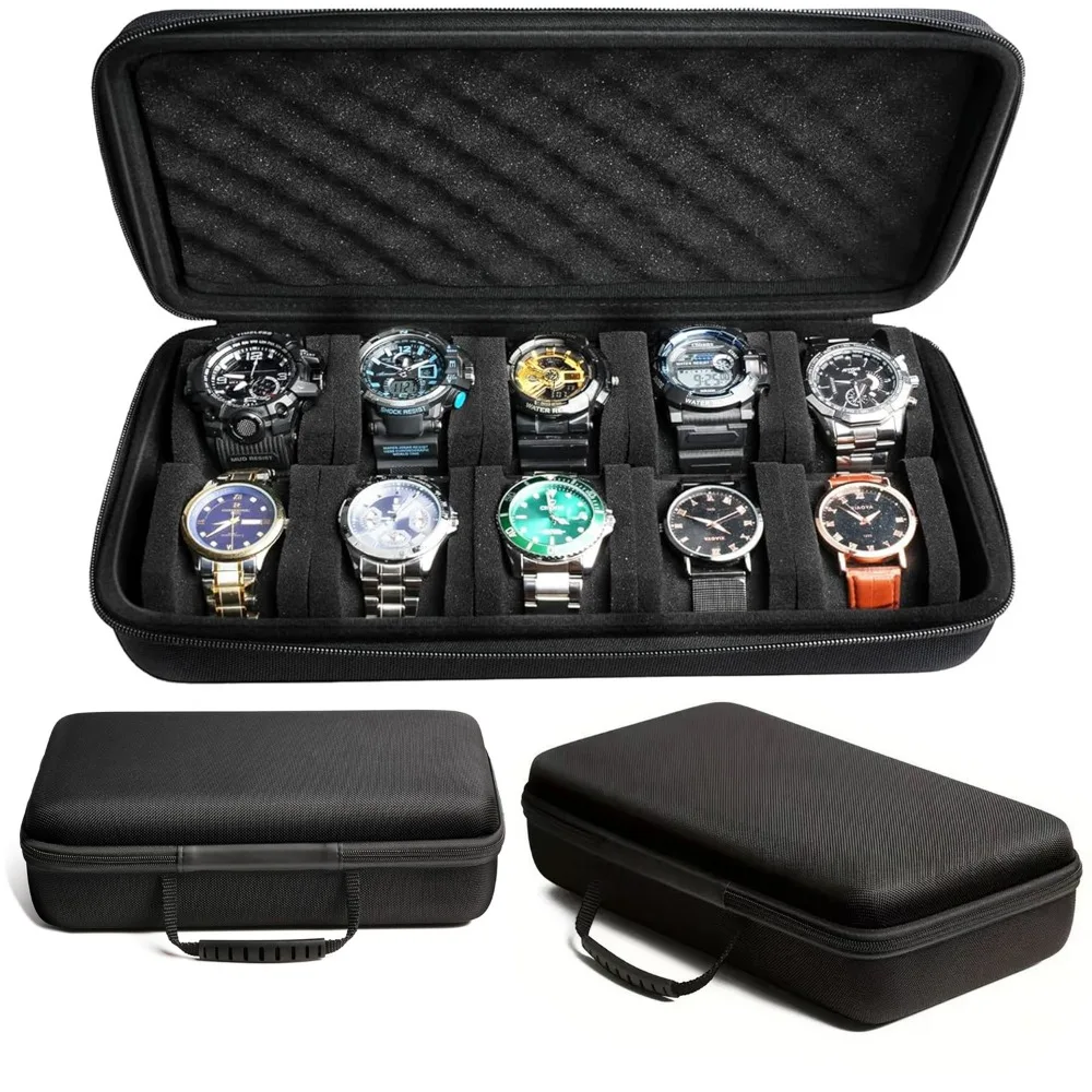 Travel Watch Organizer | 10-Slot Travel Watch Storage Box with Zipper Closure, Portable Anti-Fall and Shockproof Organizer Case for Wristwatches and Smart Watches, Durable Oxford Cloth Travel Watch Holder, Compact Gift Storage Pouch