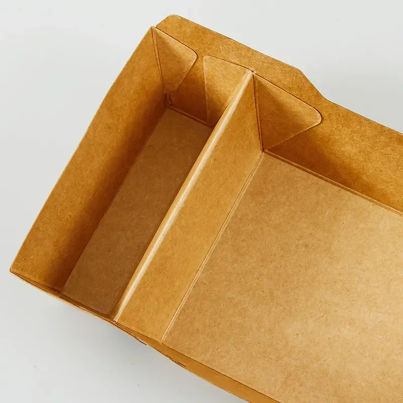 50pcs Disposable Kraft Paper Food Serving Trays with Dual Compartments, Eco Friendly Snack Boxes for French Fries, Chicken, Salad, Nachos, Desserts, Takeout and Party Catering Supplies - 图片 3
