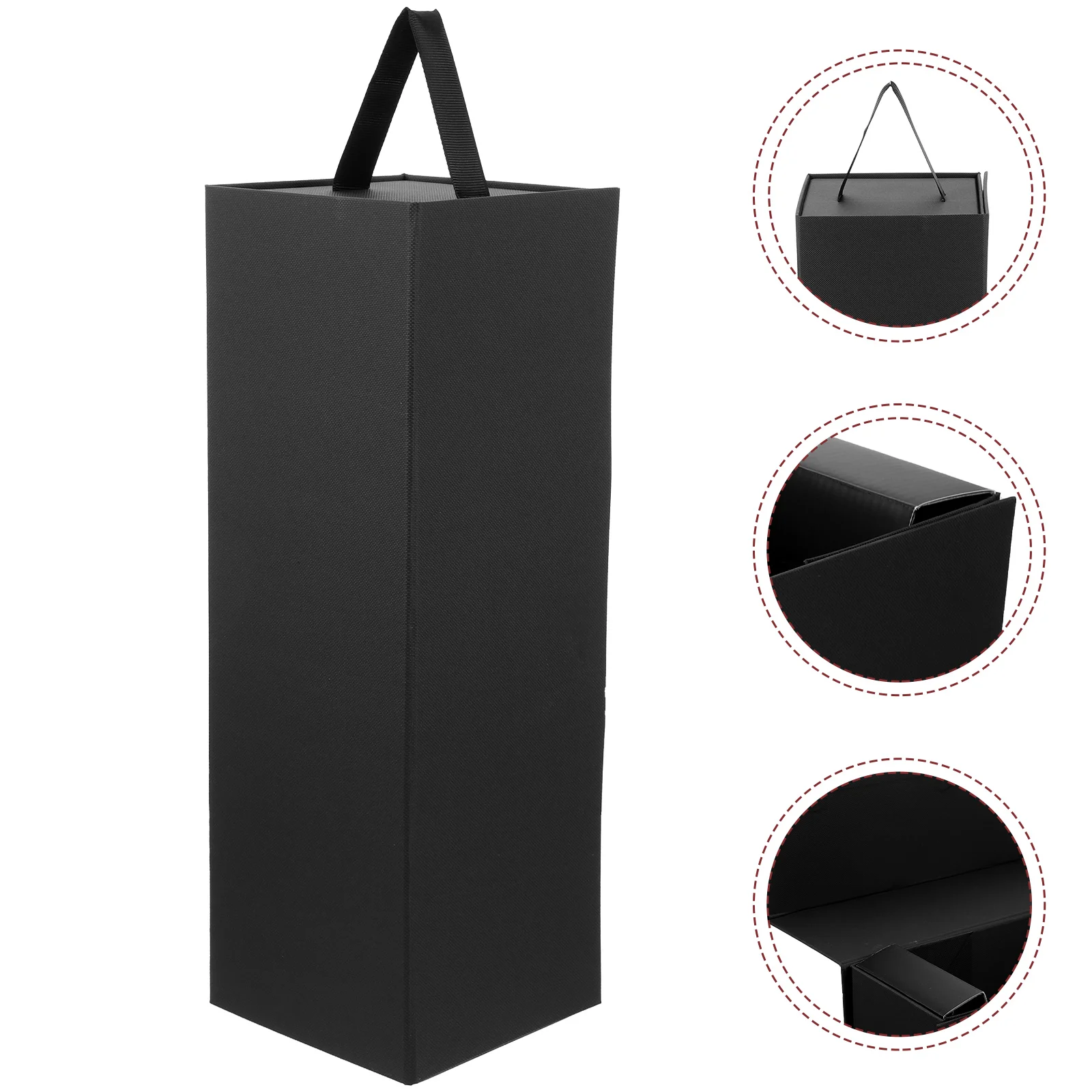 Single Wine Box Black Bottle Case – Durable Reusable Holder for 750ml Wine, Travel & Storage Container, Premium Paper Packaging Box for Kitchen, Bar, Gifts & Home Display