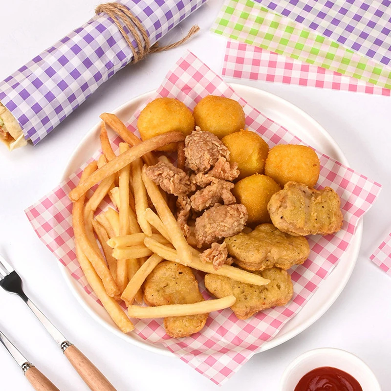 50 Sheets Greaseproof Wax Paper – Multi-Color Oil-Proof Food Wrapping Sheets for Sandwich, Burger, Fries, Bread, Macarons, Pizza, Desserts – Baking & Kitchen Packaging Supplies 50pcs - 图片 5