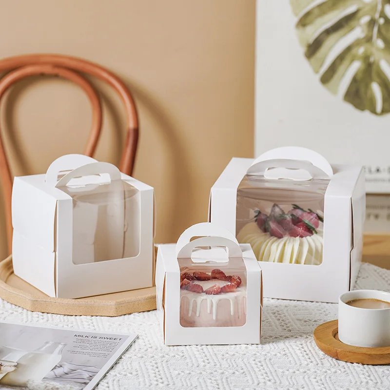 10Pcs Cake Boxes with Clear Window, Paper Gift Packaging Containers for Wedding Birthday Party Muffins Cupcakes Desserts, Baby Shower and Party Favor Storage Display