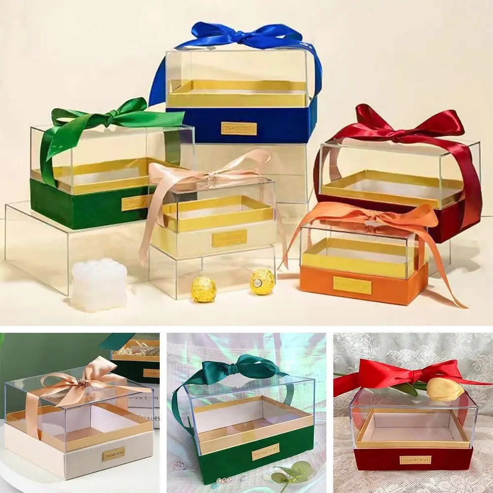 Transparent Wedding Hand Gift Box, Luxury Acrylic Bow Present Container for Valentine's Day, Anniversary, or Special Occasion Gifts, Elegant Light and Stylish Packaging for Weddings and Parties