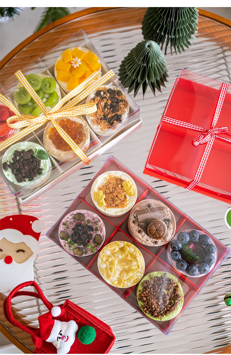 Premium Transparent Mousse Cake Box Set with Handle, 4/6/9 Grid Options, Perfect for Mini Pastries, Small Cakes, Gift Giving, New Year Celebrations, Party Favors, Baking Presentation, Elegant Dessert Packaging 8