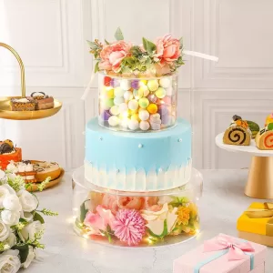 2Pcs Acrylic Cake Stand Fillable Risers with LED Lights, Clear Stackable Cake Display Tiers for Wedding, Birthday, Party Centerpieces, DIY Decorations, Dessert Presentation Supplies