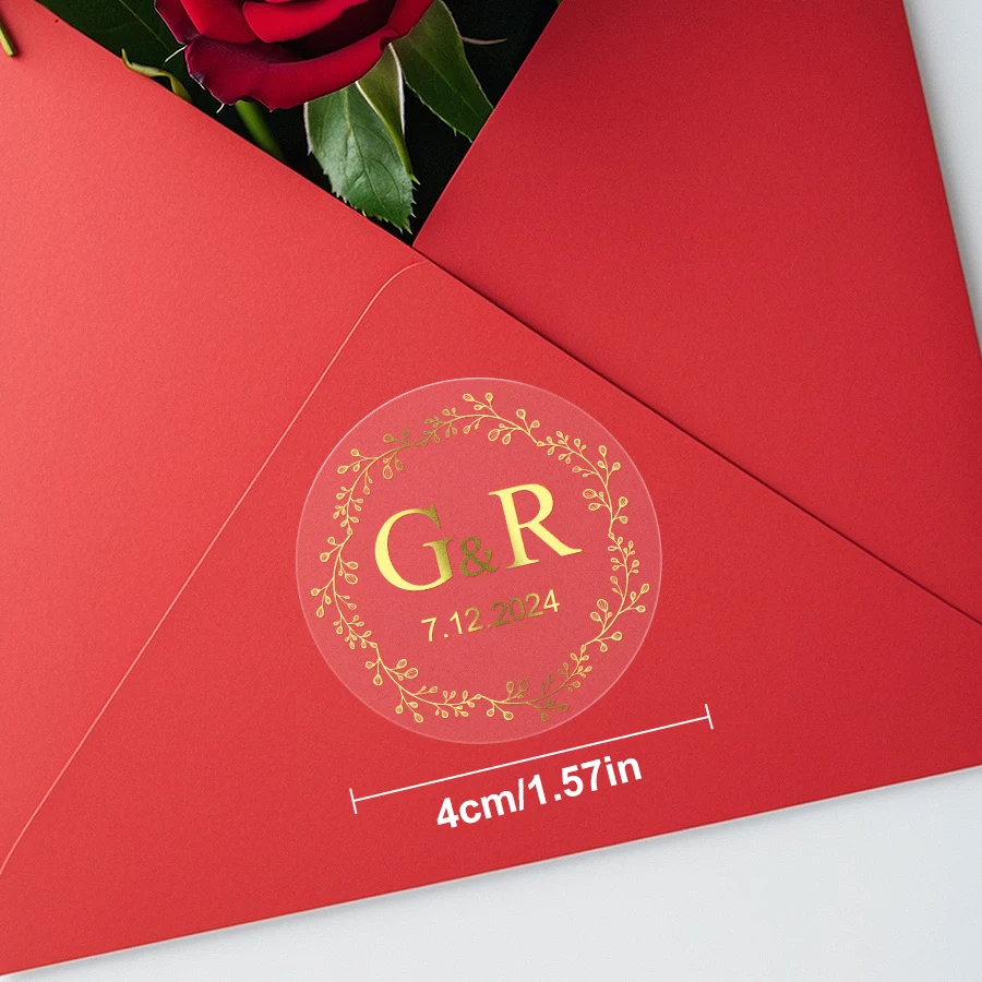 Custom Transparent Gold Foil Round Stickers – 24pcs Personalized Adhesive Labels for Weddings, Gifts, Envelopes, Party Favors, Candle Jars, Treat Boxes, Cookie Bags & Event Packaging