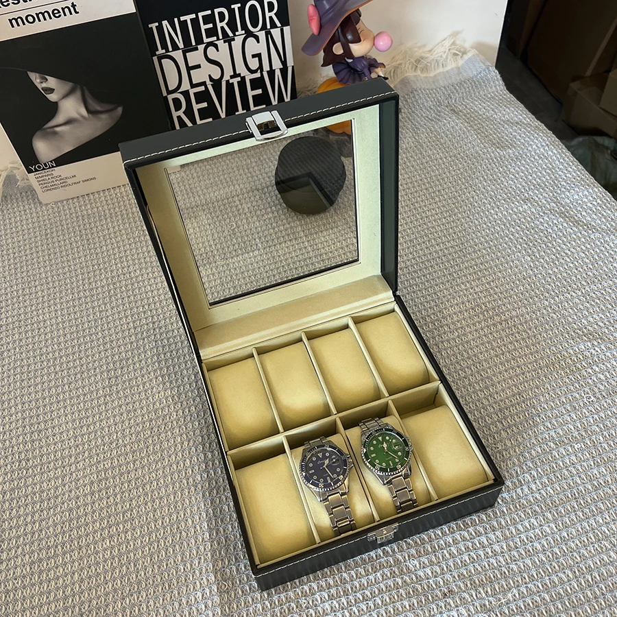 6/8/20-Slot PU Leather Watch Box with Glass Lid, Traditional Style Watch Storage Organizer with Lock, Durable Jewelry Display Case for Watches, Bracelets, Rings, and Accessories 2