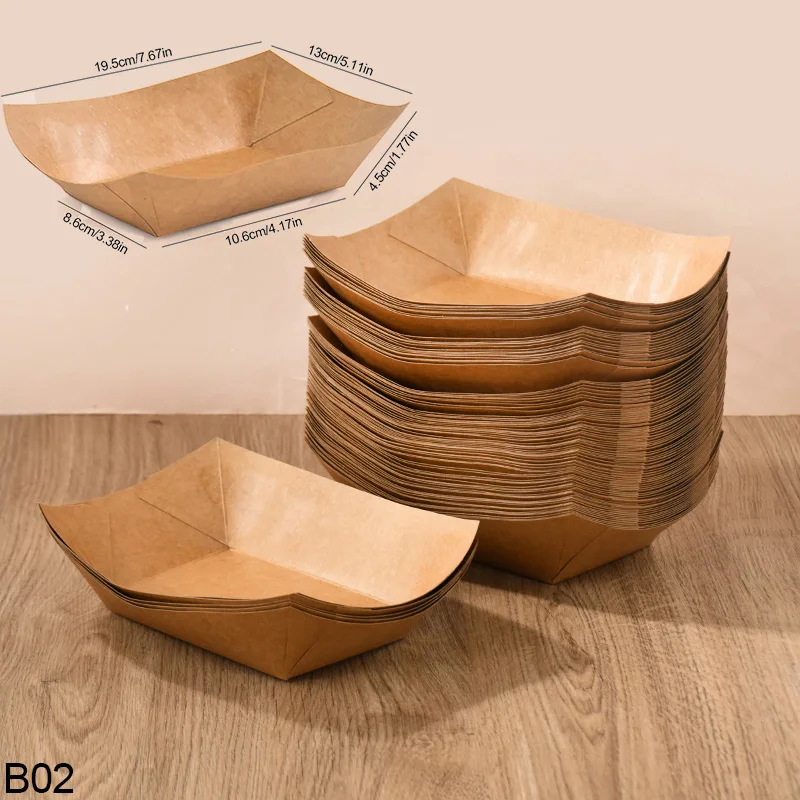 5/10 Pack Brown Kraft Paper Food Trays Disposable Snack Boats for Wedding Parties BBQs French Fries Nachos Hot Dogs Candy Catering Food Serving Containers - 图片 8
