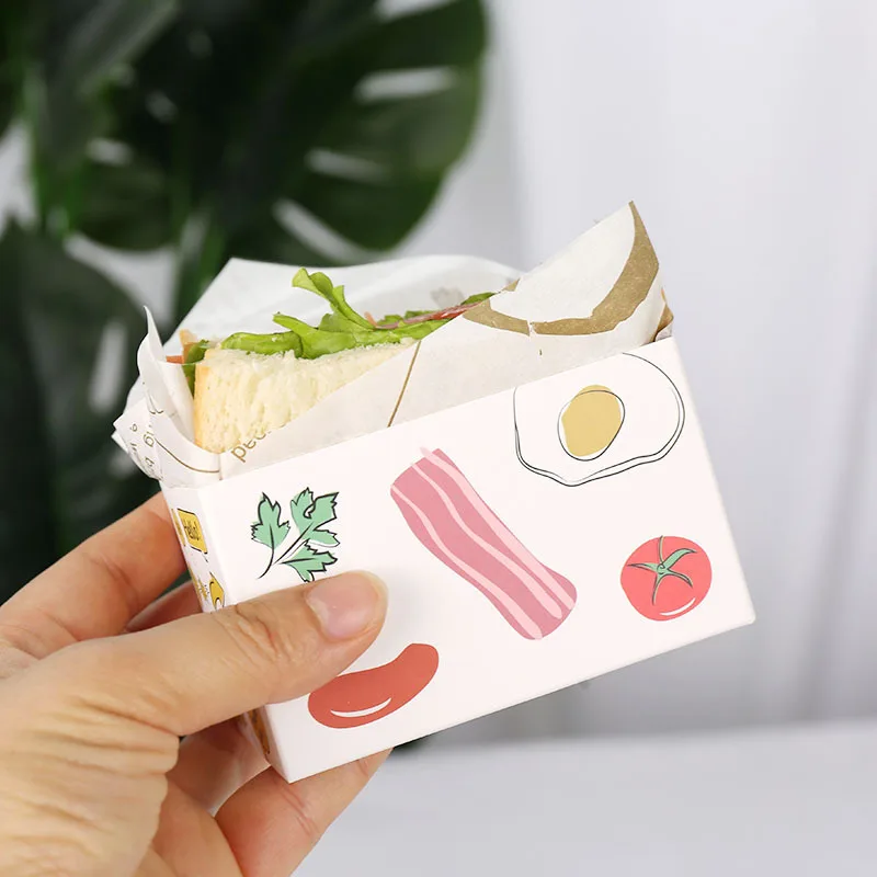 10 Sets Cardboard Sandwich & Burger Packaging Boxes, Toast and Bread Paper Trays, Disposable Food Containers for Cakes, Bakery Items, Takeout, Wedding Party, Catering, Gift, Snacks - 图片 18
