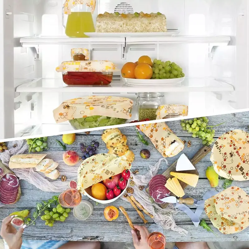 Reusable Beeswax Food Wraps for Fresh Food Storage, Organic Cotton Natural Eco-Friendly Food Packaging Paper for Cheese, Fruits, Vegetables, Bread, Sandwiches, Sustainable Kitchen Storage 6