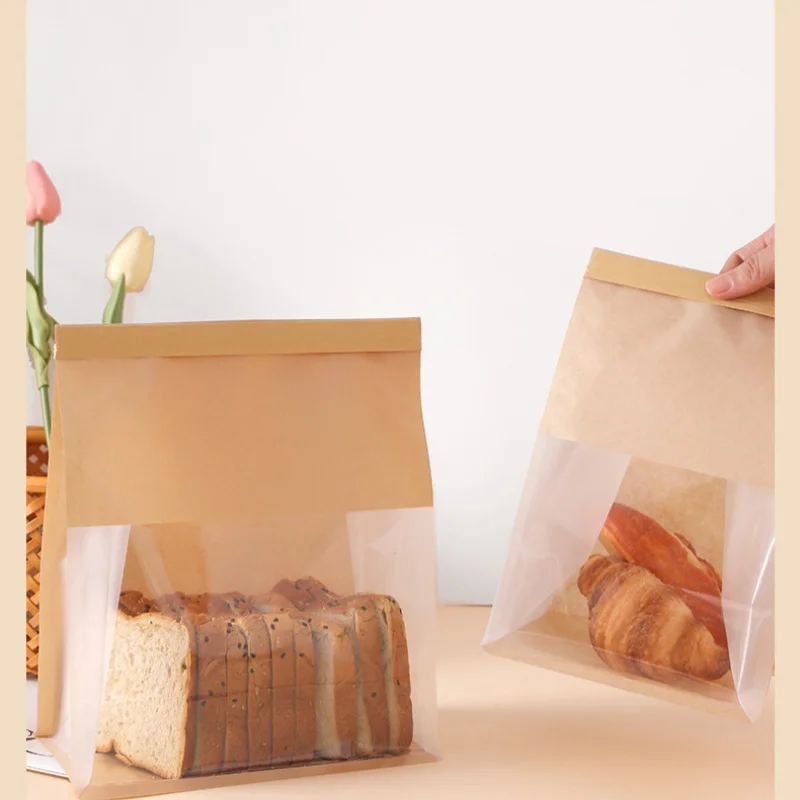 20pcs Kraft Bakery Bags with Clear Window, Reclosable Zipper or Self-Seal Closure, Stand-Up Paper Bags for Bread, Cookies, Pastries, Candy, Café Takeout, Home Baking, Party Packaging 8