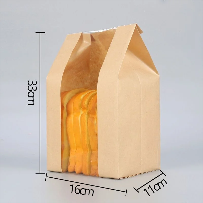50PCS Kraft Paper Bakery Bags with Clear Window, Toast Sandwich Cookie Biscuit Candy Packaging Pouches, Eco-Friendly Paper Bread Bags for Baking Supplies, Party Favors, Takeout and Handmade Gift Wrapping 8