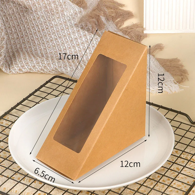 Kraft Paper Sandwich Boxes with Transparent Window, Disposable Charcuterie and Sushi Containers, Cake Slice Packaging for Bakery, Café Takeaway, Party Catering and Restaurant Food Service - 图片 7