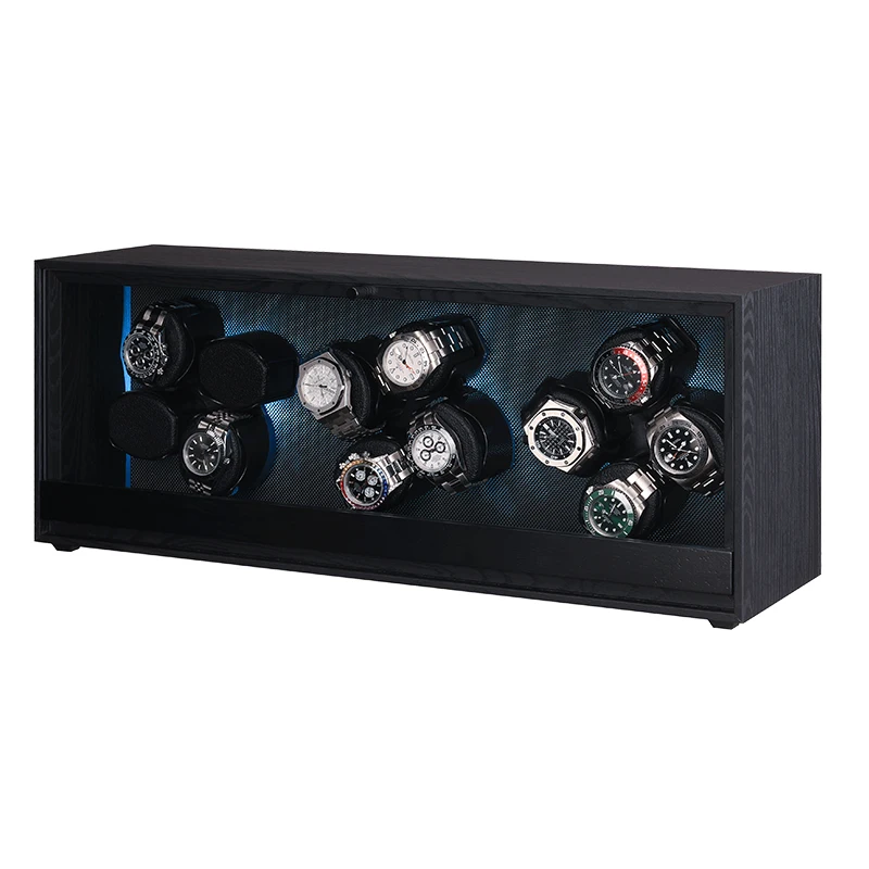 Luxury Automatic Watch Winder Box with 4/8/12 Slots – Black Wood Grain Finish, Ultra-Quiet Mabuchi Motor, Adjustable Rotation Settings, and Built-in RGB Ambient Lighting for Premium Watch Storage - 图片 7