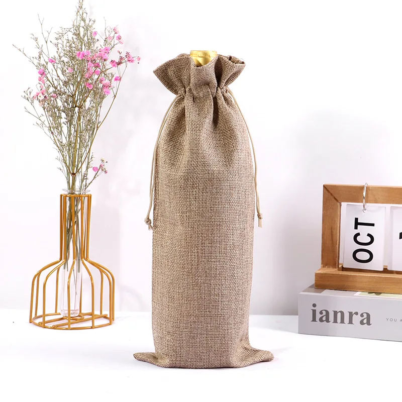 10PCS Burlap Wine Gift Bags Set – Rustic Red Wine Bottle Covers for Champagne or Liquor, Drawstring Pouches for Wedding, Holiday, Party, and Corporate Events, Eco-Friendly Reusable Packaging - 图片 5