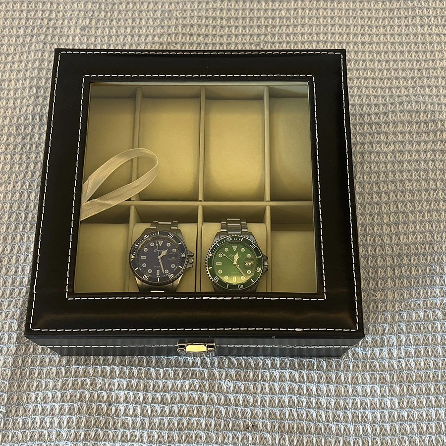 6/8/20-Slot PU Leather Watch Box with Glass Lid, Traditional Style Watch Storage Organizer with Lock, Durable Jewelry Display Case for Watches, Bracelets, Rings, and Accessories