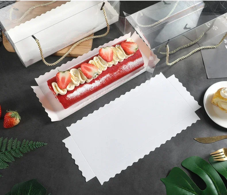 1PCS Transparent Cake Box with Handle, Clear Plastic Portable Cupcake, Swiss Roll, Dessert Container Holder, PET Gift Packaging Box, Long Roll Cake Carrier for Parties, Baking, and Gifting