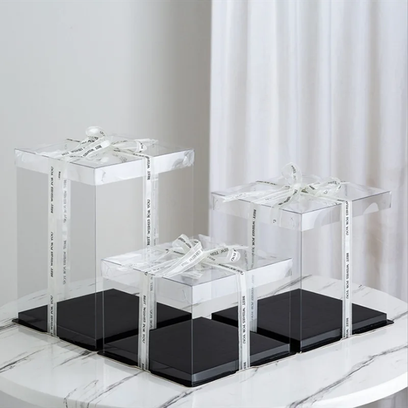 5-Piece Large Square Transparent Cake Boxes for Birthday Gifts, Baking, Dessert Packaging, PVC Plastic Dessert Display, Party Supplies, Customizable for Bakery, Restaurant, Home Celebration - 图片 11