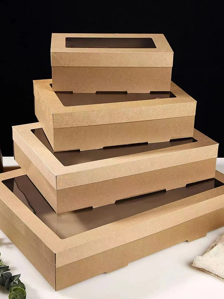 5Pcs Handmade Kraft Paper Gift Boxes With Transparent Window and Lid, Ideal for Sandwich, Salad, Fruit, Cake, Dessert, and Snack Packaging, Perfect for Picnic, Party, Wedding, and Birthday Food Presentation 8