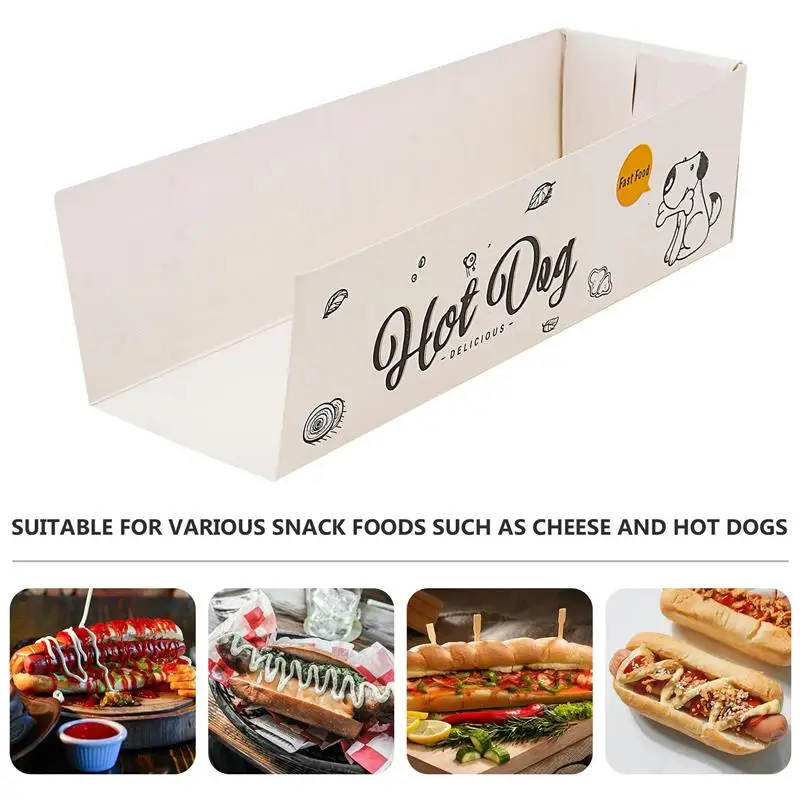 100pcs Disposable Paper Food Boxes for Hot Dogs, Snacks, French Fries, Takeout Meals, Party Catering, BBQ, Restaurant Serving, White Cardboard Containers 2