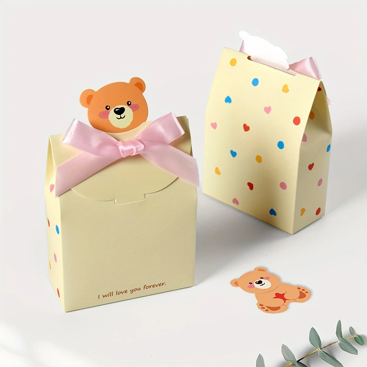 10PCS Cartoon Bear Foldable Square Gift Boxes, Durable and Stylish Paper Packaging for Gender Reveal, Weddings, Birthday Parties, Holiday Celebrations, Multi-Purpose Gift Box Set, Factory Direct Supply - 图片 3