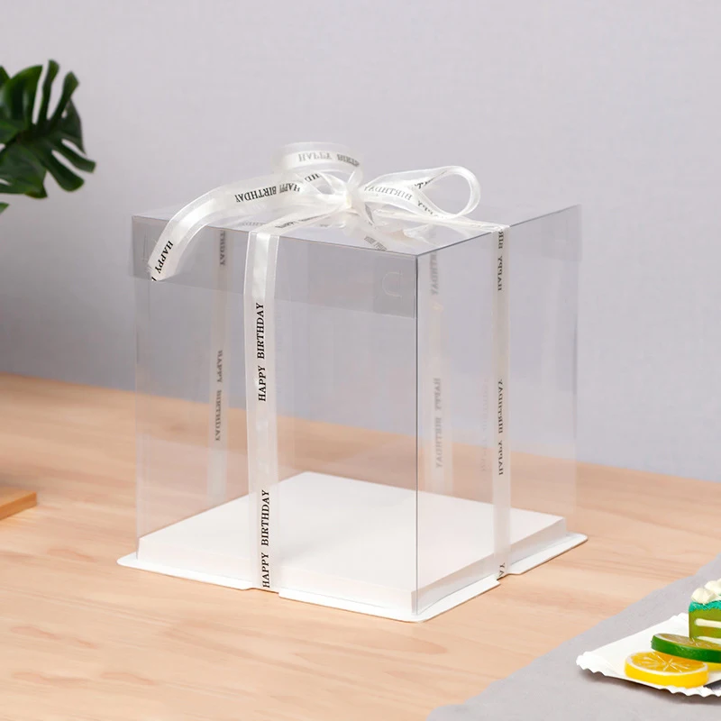 Clear Cake Box Transparent Gift Organizer, PVC and Paper Packaging for Birthday, Baby Shower, Wedding, DIY Baking, Party Desserts, Food-Safe Display Container, Black/Transparent 5
