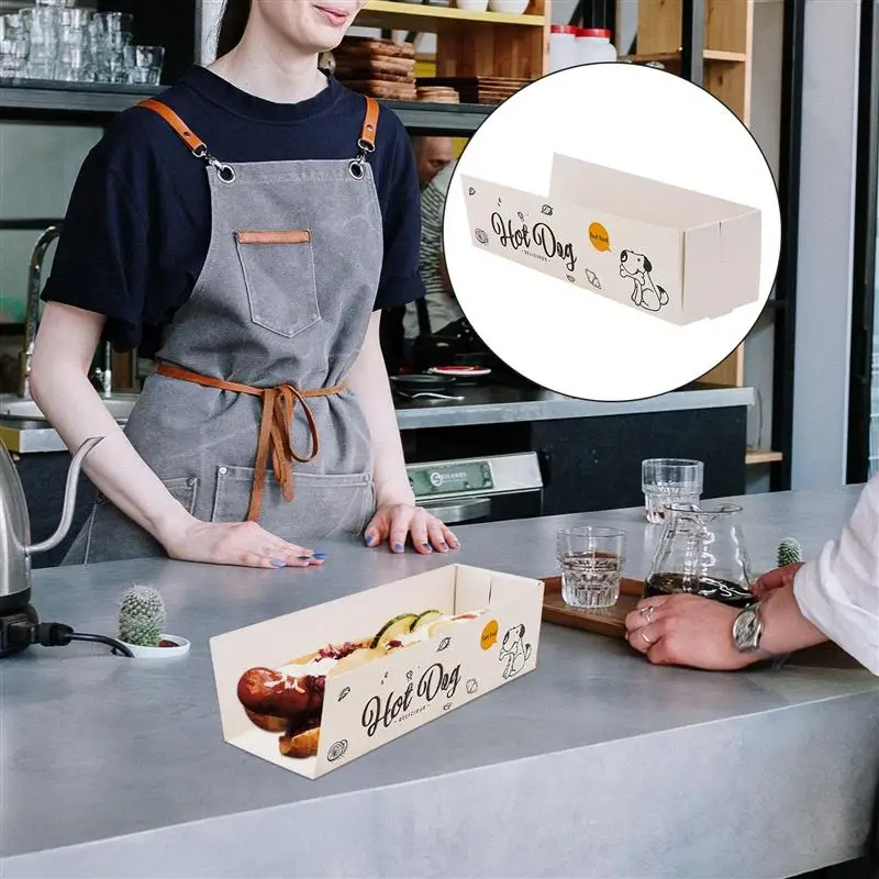 100pcs Disposable Paper Hot Dog Snack Boxes for Takeout, French Fries, Cheese Dogs, Party Snacks, BBQ, Outdoor Catering, Restaurant Serving, Eco-Friendly Portable Food Containers - 图片 2