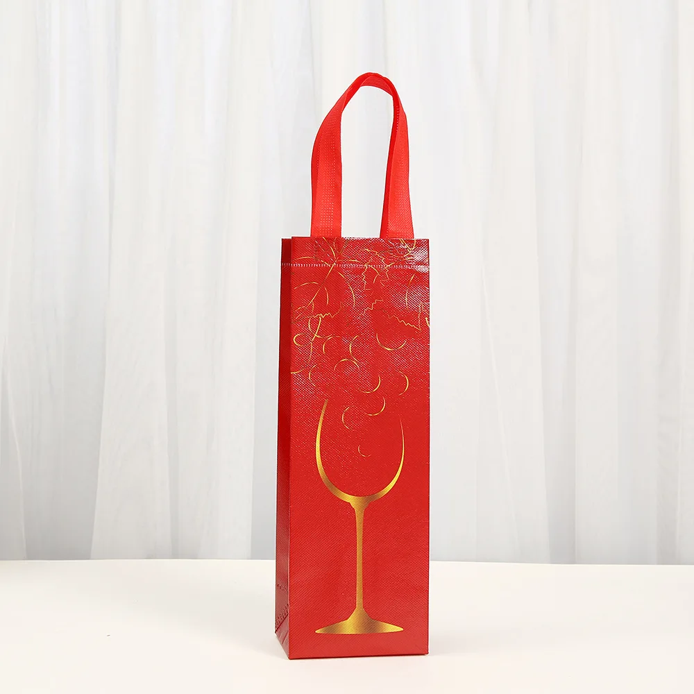 Luxury Non-Woven Wine Bottle Gift Bags – Reusable Tote with Golden Wine Glass Design, Waterproof Eco-Friendly Wrapping for Champagne, Wine, and Gourmet Treats – Perfect for Weddings, Parties, and Holidays - 图片 5
