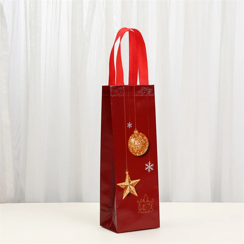12pcs Christmas Non-woven Tote Bags for Red Wine Packaging Gift Reusable Waterproof Fabric Handbag Pouch Party Favors Custom Logo Available Durable Holiday Gift Storage - 图片 5