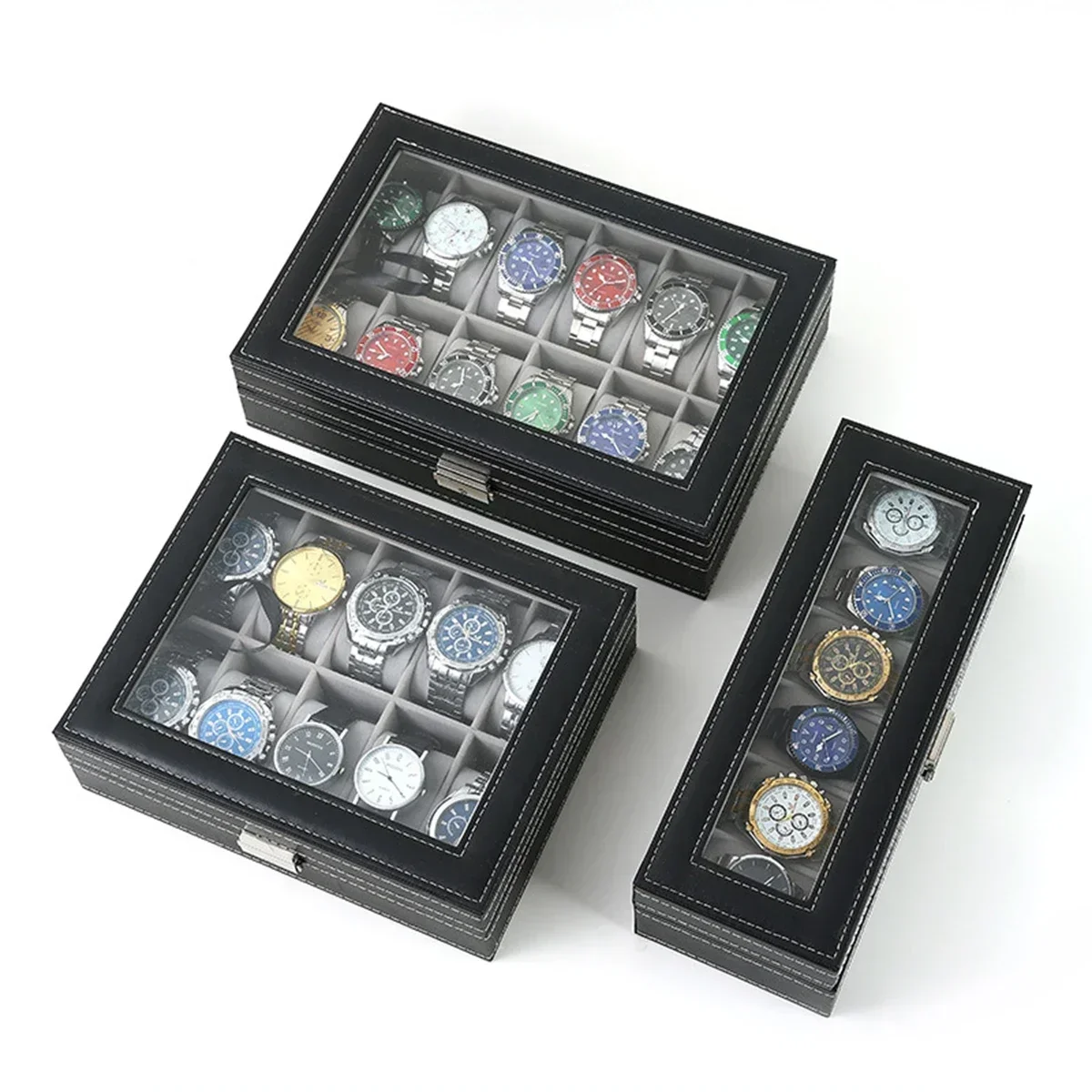 Watch Display Case ⌚ – Stop Tangled Timepieces! Premium PU Leather Organizer with Glass Top for 6/10/12 Luxury Watches