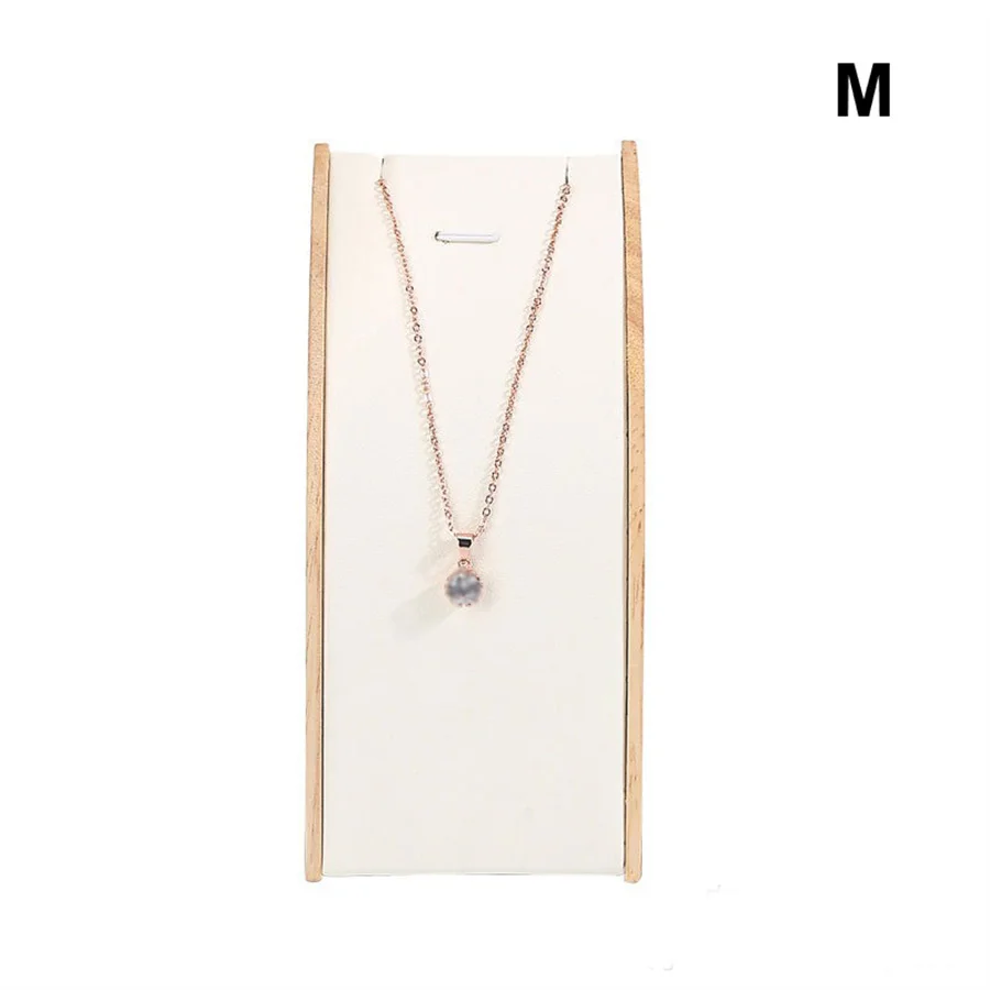 Luxury Wooden Necklace Display Stand for Jewelry – Curved Pendant Holder Organizer for Necklaces, Bracelets & Chains, Velvet/PU Surface Counter Showcase Props, Jewelry Storage Rack for Retail & Home Use