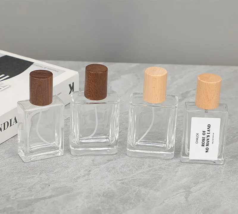 10pcs Refillable Square Glass Perfume Bottles with Wooden Screw Caps – Empty 30ml 50ml 100ml Spray Atomizer Containers for Toner, Cologne, Essential Oils, and Custom Cosmetic Packaging 3