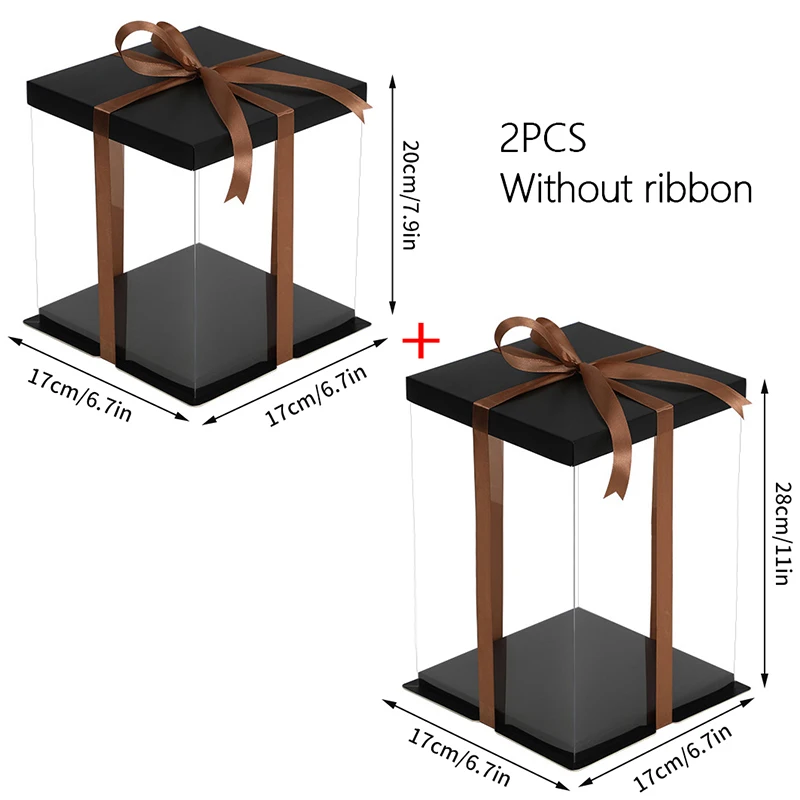 Transparent Gift Box Clear Plastic Cake Box Candy Storage Container, Dessert Present Organizer for Wedding, Birthday, Party, Food-Safe Display, DIY Baking, Transparent/Black - 图片 16