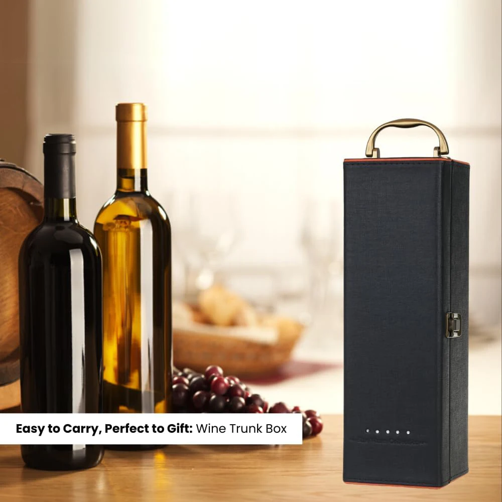Single Wine Bottle Gift Box with Accessories Set – PU Leather Portable Carrying Case with Handle, Elegant Bottle Holder and Wine Tools for Home, Party, Gifting, and Collection Single Wine Bottle Gift Box with Accessories Set – PU Leather Portable Carrying Case with Handle, Elegant Bottle Holder and Wine Tools for Home, Party, Gifting, and Collection