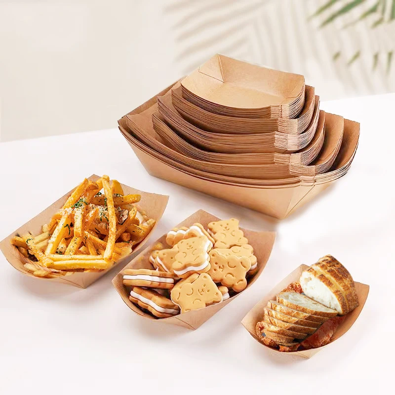 5pcs Kraft Paper Dessert and Snack Boxes, Disposable Cake Containers, Pastry Trays, French Fries Holders, Food Kraft Paper Bowls for Weddings, Birthday Parties, Halloween, Catering, and Event Use - 图片 3