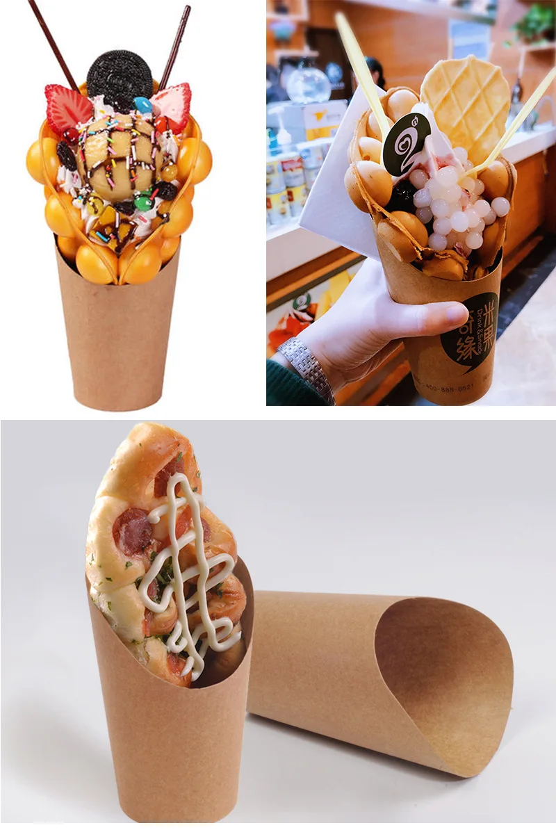 100pcs Kraft Paper French Fry Cups and Snack Buckets, Disposable Fried Chicken Leg Containers, Thickened Food-Grade Snack Egg Cups for Party, Takeout, Catering, and Fast Food 7