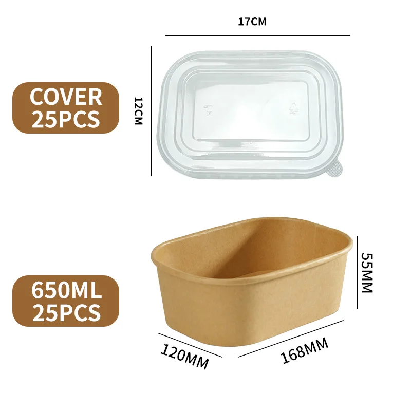25-Pack Kraft Paper Lunch Box Bowls with Lids Disposable Square Food Containers for Salads Fast Food Bento Meals Takeout Microwave-Safe Food Storage Containers 500ml-1000ml - 图片 14