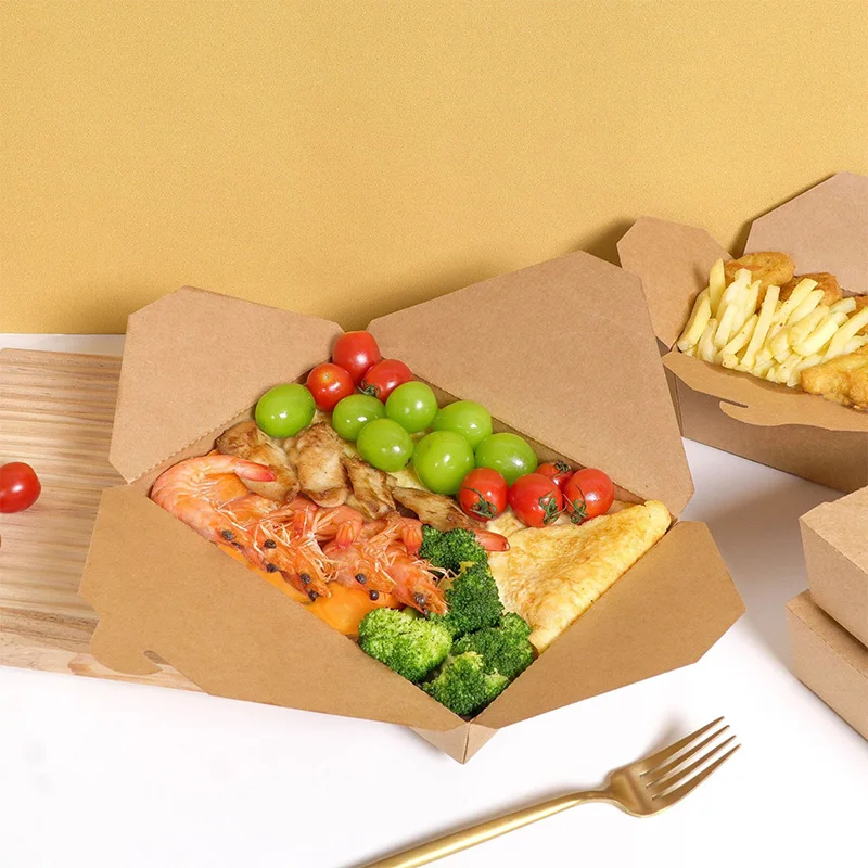 10/20Pcs Kraft Paper Takeaway Boxes, Thickened Disposable Folding Food Containers for Bento, Cake, Grilled Meat, Salad, Pasta, and Snack Packaging, Eco-Friendly Picnic and Restaurant Supplies 4