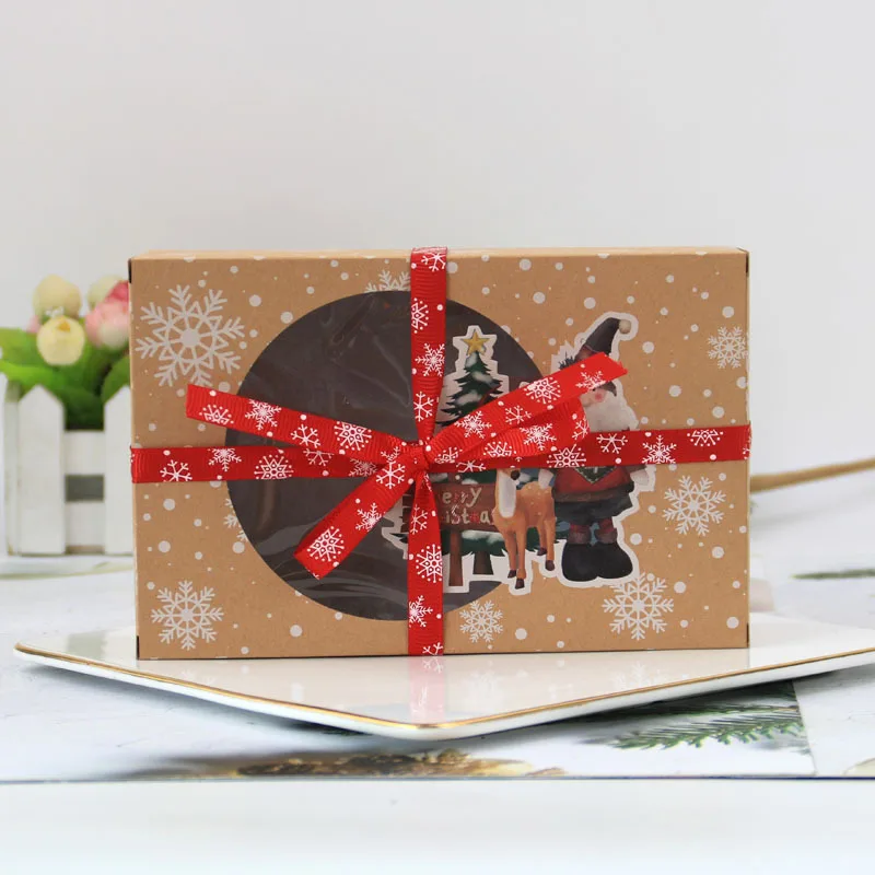 12pcs Christmas Cookie and Doughnut Paper Boxes with Clear Window, Bakery Gift Boxes with Festive Ribbons for Holiday Parties, Treat Packaging, Holiday Cookie Gift Presentation - 图片 3