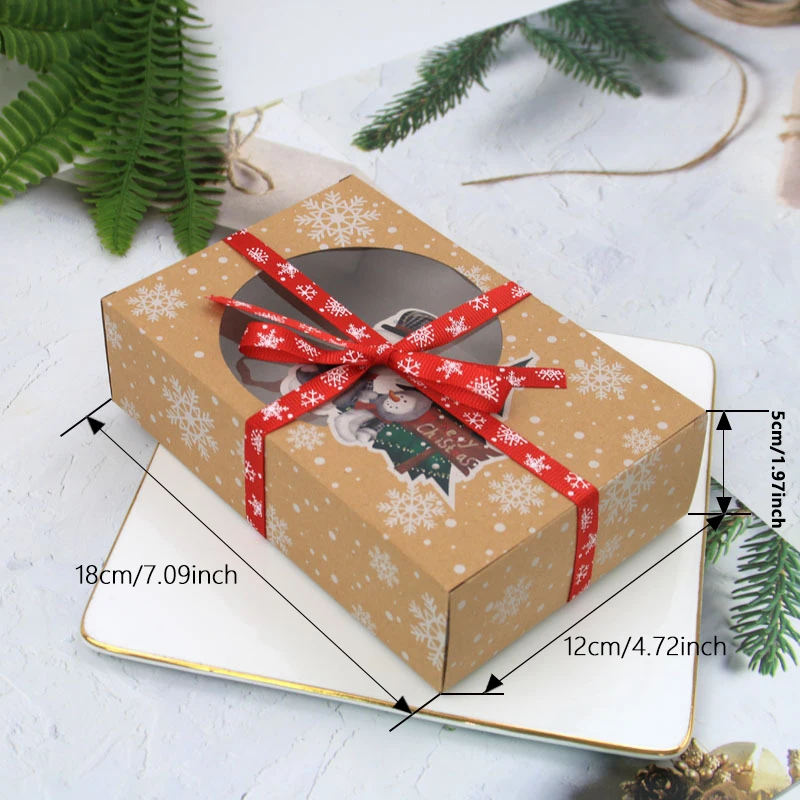 12pcs Christmas Cookie and Doughnut Paper Boxes with Clear Window, Bakery Gift Boxes with Festive Ribbons for Holiday Parties, Treat Packaging, Holiday Cookie Gift Presentation - 图片 6