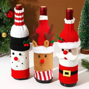 Christmas Sweater Wine Bottle Covers Set – 3/5/10PCS Knitted Santa & Snowman Bottle Bags, Reusable Holiday Decoration for Party, Dinner Table, Restaurant, Coffee Shop, Gift for Wine Lovers