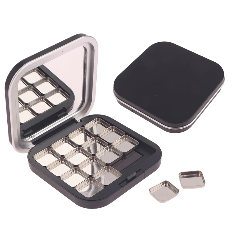 Matte Black Empty Magnetic Eyeshadow Palette, Refillable Makeup Case with Mirror and 16 Pans, Portable DIY Eye Shadow Organizer Storage Box for Pressed Powder, Blush, Lip Gloss, Beginners