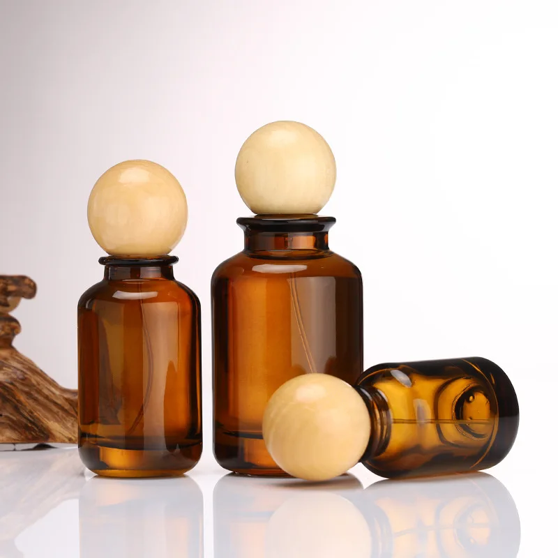 10pcs 30ml 50ml 100ml Brown Glass Perfume Spray Bottles with Wooden Cap | Empty Atomizer Refillable Crimp Neck Containers | Elegant Bayonet Design Reusable Fragrance Bottles for DIY Perfume & Travel Use 4