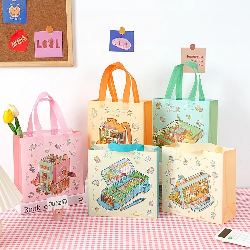 2025 Cute Cartoon Non-Woven Tote Bags, Reusable Pastel Gift Bags for Kids Birthday Party Favors, Classroom Treats, Candy, Cookies, Arts & Crafts, Durable Eco-Friendly Packaging, 12/30pcs 8