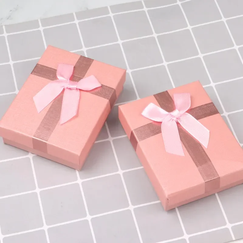 Velvet Metal Necklace Holder and Cardboard Jewelry Gift Box with Butterfly Bow – Sponge Lined Rectangle Packaging for Rings, Bracelets, Earrings and Necklaces – Elegant Jewelry Display and Storage