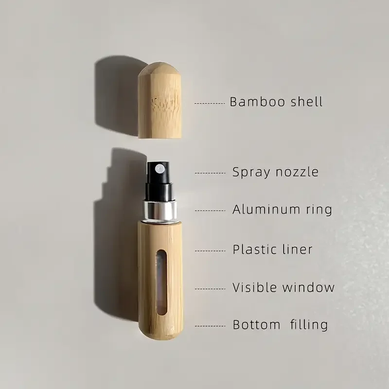 5ml 8ml Bamboo Mini Spray Bottle for Travel, Portable Refillable Cosmetic Atomizer with Visible Window, Eco-Friendly Liquid Container for Face, Body Care, Essential Oils, Gift-Ready Bottle 5ml 8ml Bamboo Mini Spray Bottle for Travel, Portable Refillable Cosmetic Atomizer with Visible Window, Eco-Friendly Liquid Container for Face, Body Care, Essential Oils, Gift-Ready Bottle