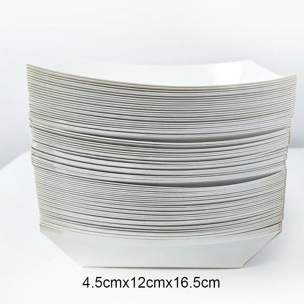 6/12/24PCS Disposable Paper Food Trays – Solid Color Snack Boats for Popcorn, Fries, Nachos, Burgers – Black/White/Blue/Yellow Party Serving Containers for Birthday, Baby Shower, Picnic, Carnival 2