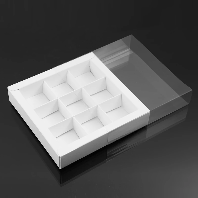 10PCS Chocolate Macarons and Mooncake Boxes with 4/9 Grid Inserts, PVC Transparent Window Gift Packaging, Ideal for Weddings, Christmas, Birthdays, Party Favors, Desserts, and Holiday Celebrations 8