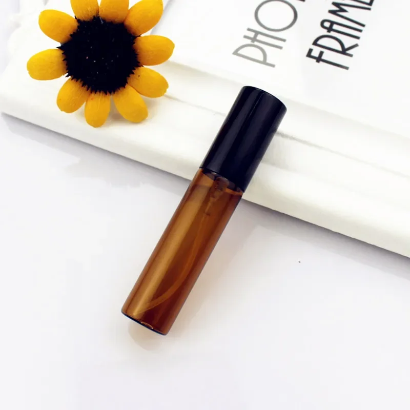 5pcs/lot Amber Glass Mini Spray Bottles, 5ML 10ML 15ML 20ML Portable Refillable Thin Glass Vials with Gold/Silver Cap, Sample Atomizer Containers for Travel, Essential Oils, DIY Liquids