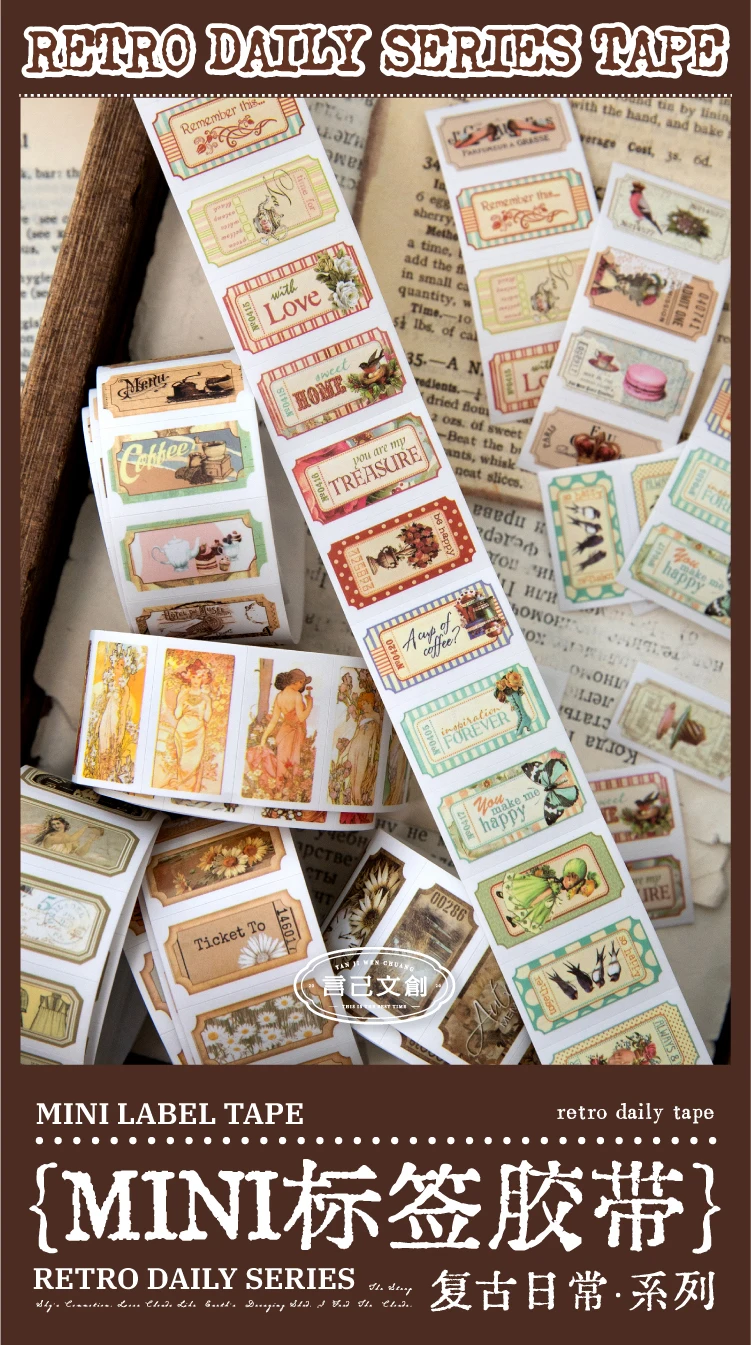 25mm x 2m Vintage Letter Washi Tape, 35cm Pattern Repeat — Retro Decorative Masking Tape for DIY Scrapbooking, Junk Journals, Planner Labeling, Craft Stickers, Gift Wrap and Handmade Stationery Packaging