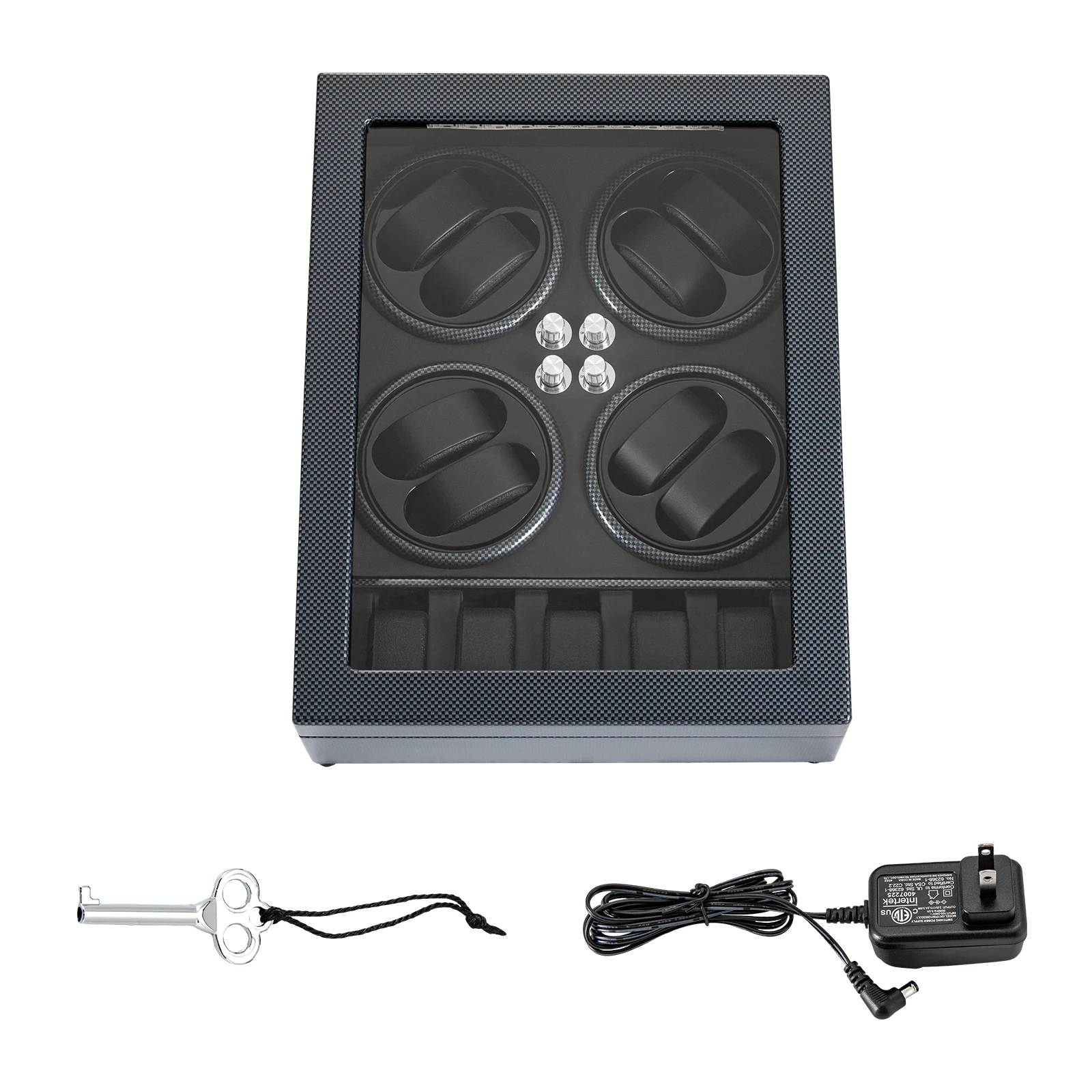 Automatic Watch Winder with Ultra-Quiet Motor and 6 Adjustable Modes, Elegant Carbon Fiber Display Case with Lock & Key, Soft PU Pillows for 8+5 Watches, LED Lighted Luxury Storage for Mechanical Watches 6